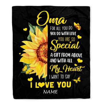 Personalized To My Oma Blanket From Grandkids Granddaughter I Want To Say I Love You Sunfower Oma Birthday Mothers Day Christmas Customized Fleece Throw Blanket