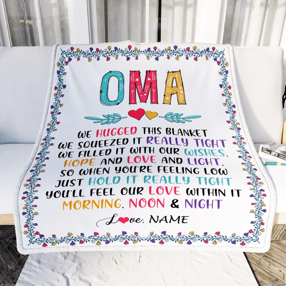 Personalized Oma Blanket From Grandkids We Hugged This Blanket Oma Birthday Mothers Day Christmas Customized Fleece Blanket