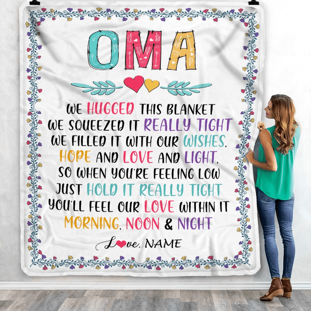 Personalized Oma Blanket From Grandkids We Hugged This Blanket Oma Birthday Mothers Day Christmas Customized Fleece Blanket