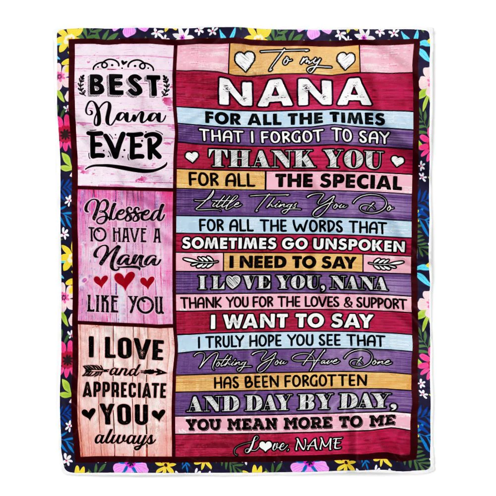Personalized Nana Blanket From Granddaughter Grandson Thank You For The Love Nana Mothers Day Birthday Christmas Customized Bed Fleece Throw Blanket