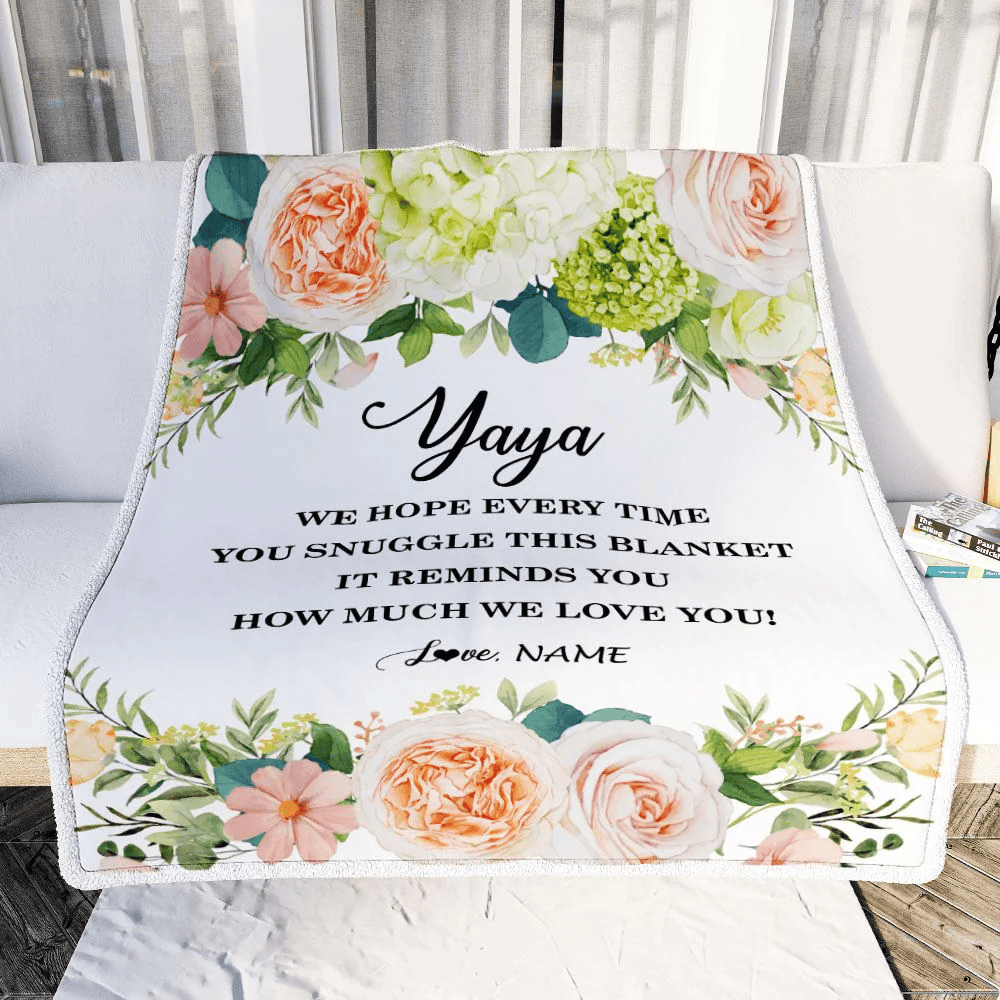 Personalized To My Yaya Blanket From Kids How Much We Love You Flower Yaya Birthday Mothers Day Christmas Customized Fleece Throw Blanket