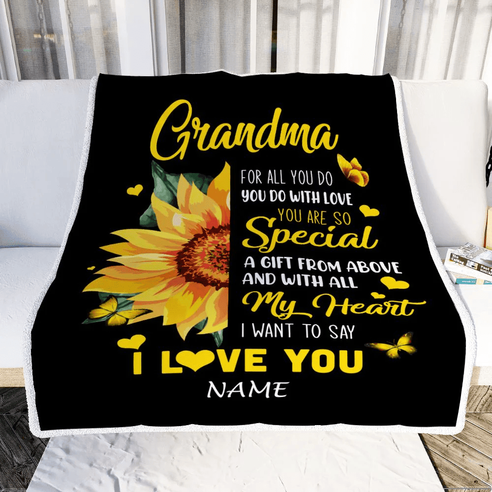 Personalized To My Grandma Blanket From Grandkids Granddaughter I Want To Say I Love You Sunfower Grandma Birthday Mothers Day Christmas Customized Fleece Blanket
