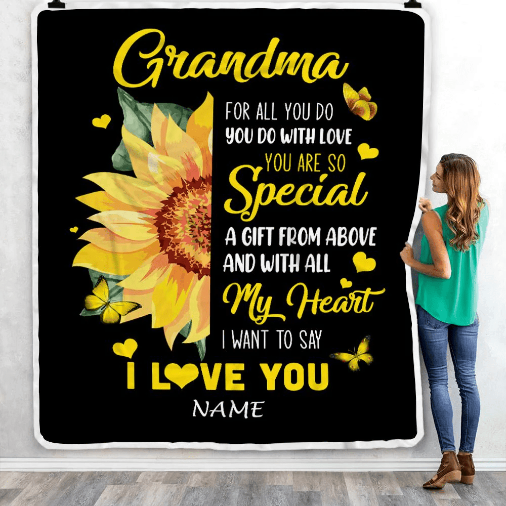 Personalized To My Grandma Blanket From Grandkids Granddaughter I Want To Say I Love You Sunfower Grandma Birthday Mothers Day Christmas Customized Fleece Blanket