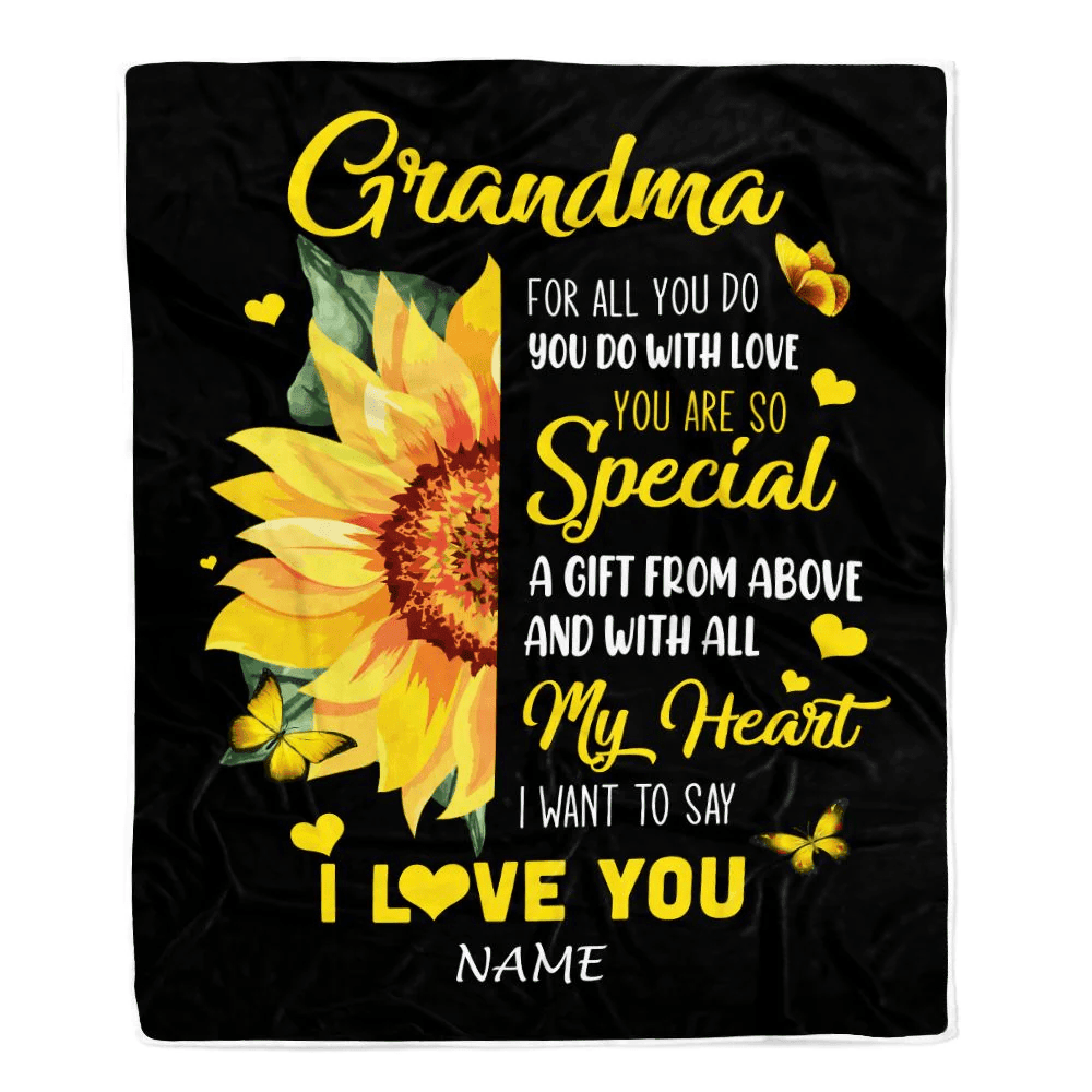 Personalized To My Grandma Blanket From Grandkids Granddaughter I Want To Say I Love You Sunfower Grandma Birthday Mothers Day Christmas Customized Fleece Blanket