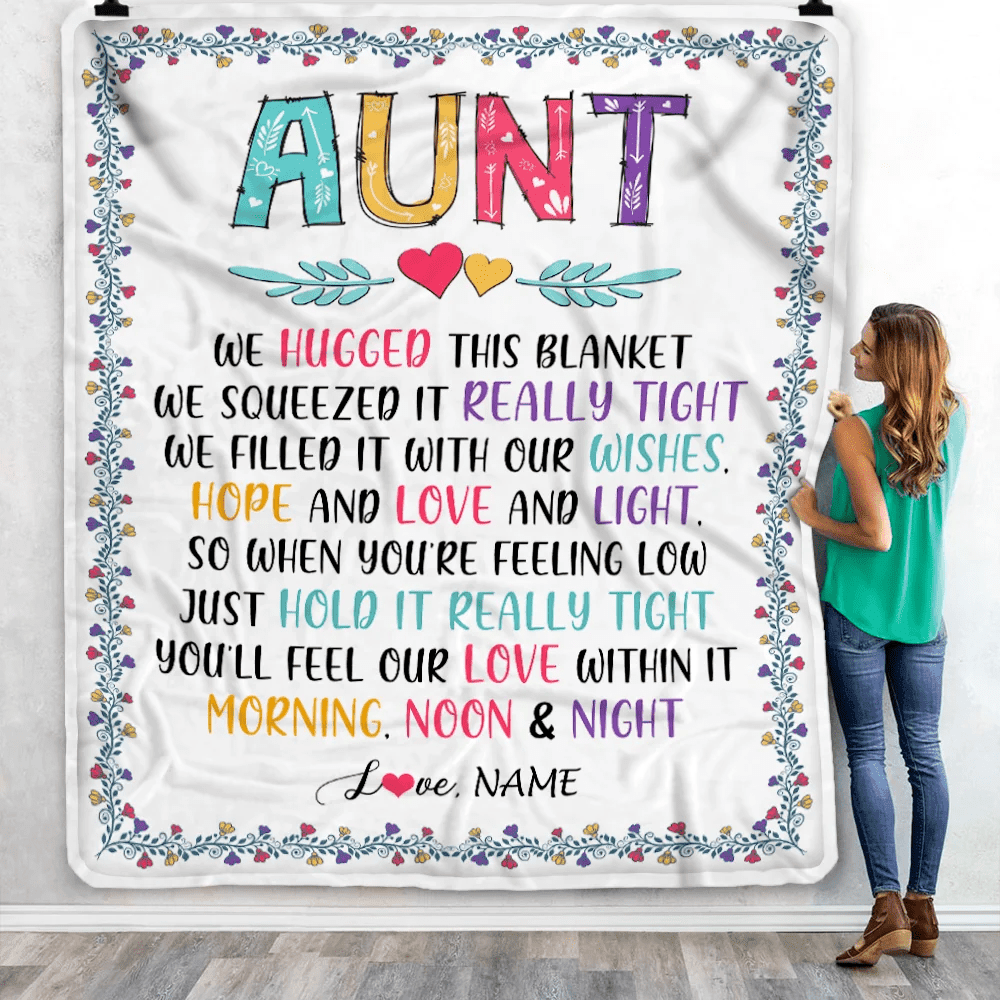 Personalized Aunt Blanket From Nephew Niece We Hugged This Blanket Aunt Birthday Mothers Day Christmas Customized Fleece Blanket