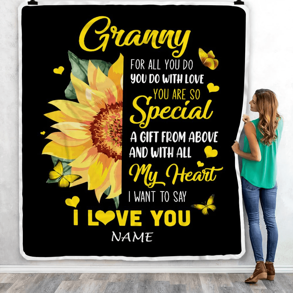 Personalized To My Granny Blanket From Grandkids Granddaughter I Want To Say I Love You Sunfower Granny Birthday Mothers Day Christmas Fleece Throw Blanket