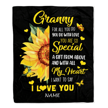 Personalized To My Granny Blanket From Grandkids Granddaughter I Want To Say I Love You Sunfower Granny Birthday Mothers Day Christmas Fleece Throw Blanket