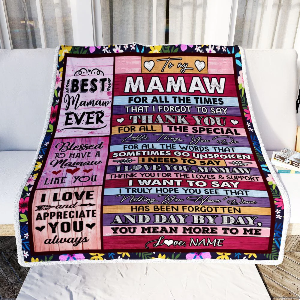 Personalized Mamaw Blanket From Granddaughter Grandson Thank You For The Love Mamaw Mothers Day Birthday Christmas Customized Bed Fleece Throw Blanket
