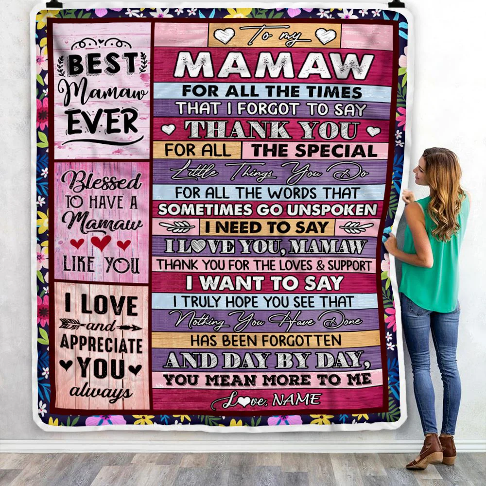 Personalized Mamaw Blanket From Granddaughter Grandson Thank You For The Love Mamaw Mothers Day Birthday Christmas Customized Bed Fleece Throw Blanket
