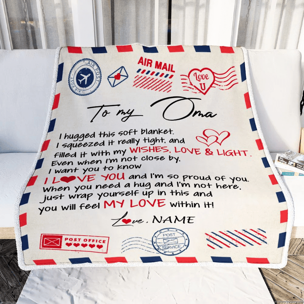 Personalized To My Oma Blanket From Kids Air Mail Letter I Love You Oma Birthday Mothers Day Christmas Customized Fleece Throw Blanket