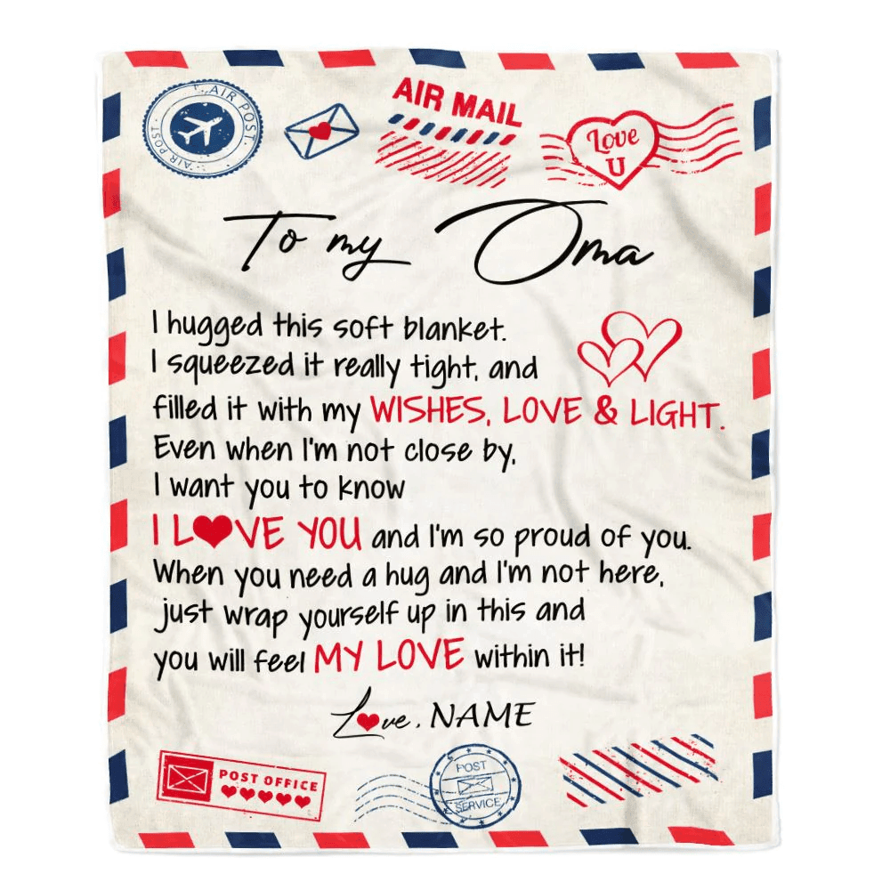 Personalized To My Oma Blanket From Kids Air Mail Letter I Love You Oma Birthday Mothers Day Christmas Customized Fleece Throw Blanket