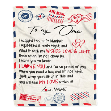 Personalized To My Oma Blanket From Kids Air Mail Letter I Love You Oma Birthday Mothers Day Christmas Customized Fleece Throw Blanket