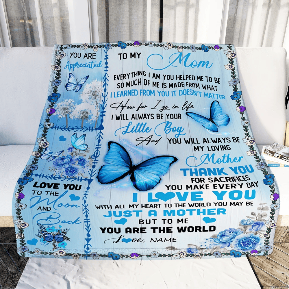 Personalized To My Mom Blanket From Son I Love You With All My Heart Butterfly Mom Mothers Day Birthday Christmas Customized Fleece Blanket