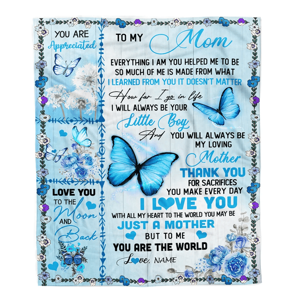 Personalized To My Mom Blanket From Son I Love You With All My Heart Butterfly Mom Mothers Day Birthday Christmas Customized Fleece Blanket