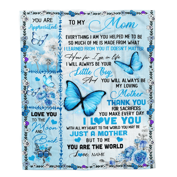 Personalized To My Mom Blanket From Son I Love You With All My Heart Butterfly Mom Mothers Day Birthday Christmas Customized Fleece Blanket