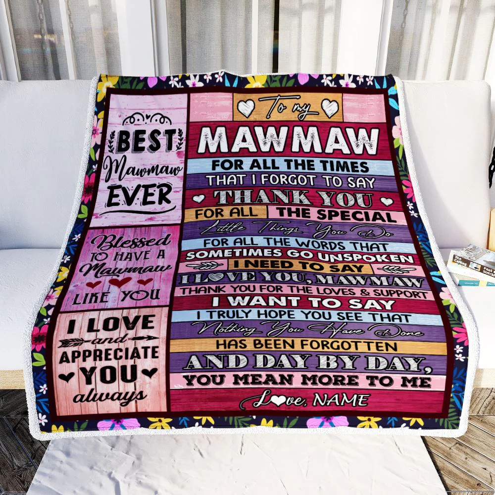 Personalized Mawmaw Blanket From Granddaughter Grandson Thank You For The Love Mawmaw Mothers Day Birthday Christmas Customized Bed Fleece Throw Blanket