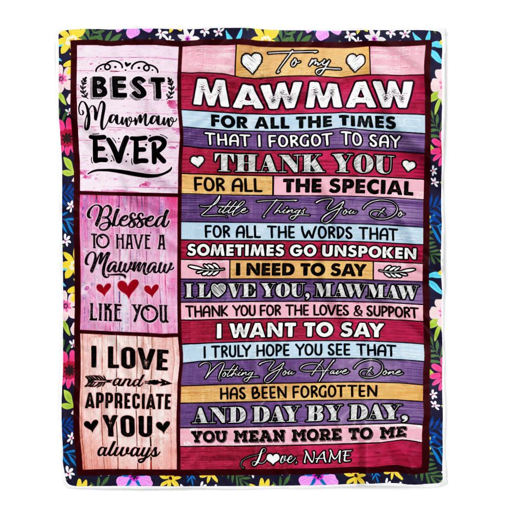 Personalized Mawmaw Blanket From Granddaughter Grandson Thank You For The Love Mawmaw Mothers Day Birthday Christmas Customized Bed Fleece Throw Blanket