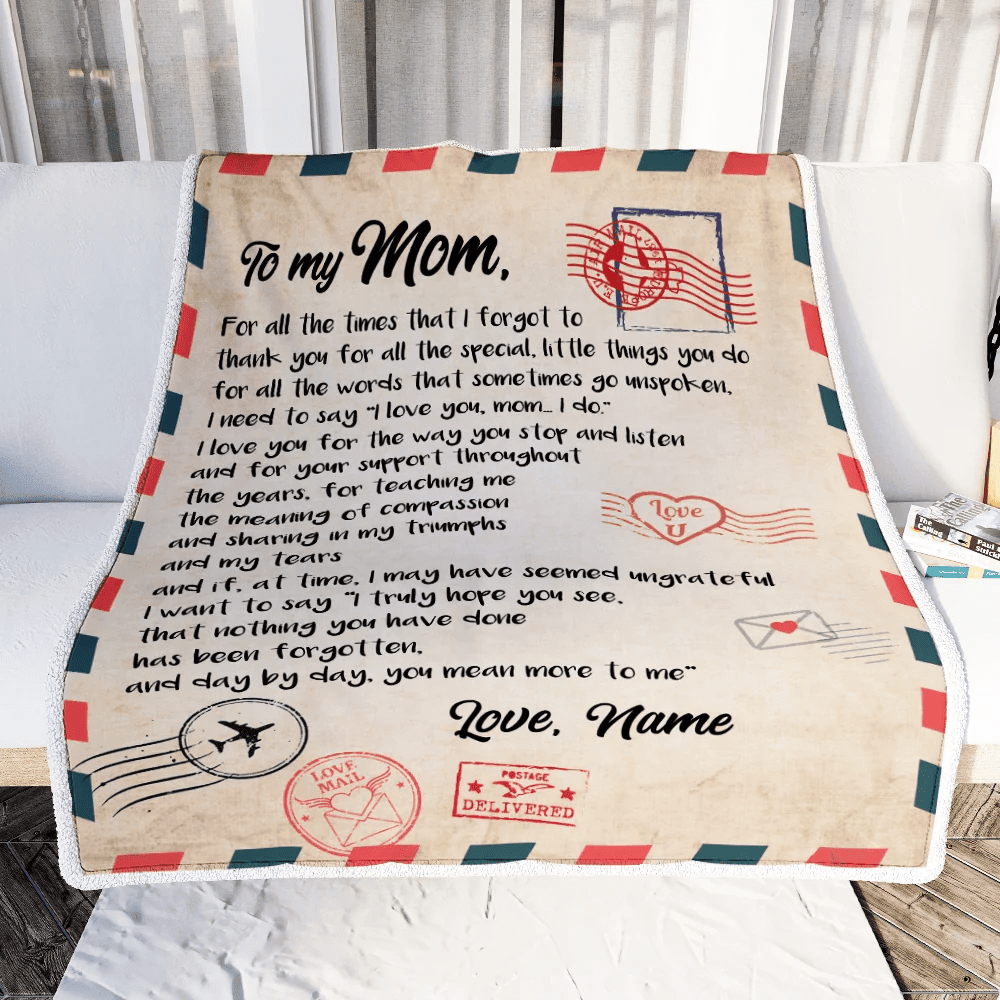 Personalized To My Mom Blanket From Daughter Son Love Letter Mail to Mom Birthday Mothers Day Christmas Customized Fleece Blanket