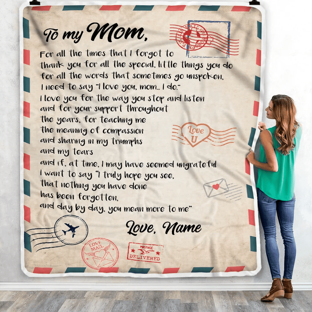 Personalized To My Mom Blanket From Daughter Son Love Letter Mail to Mom Birthday Mothers Day Christmas Customized Fleece Blanket