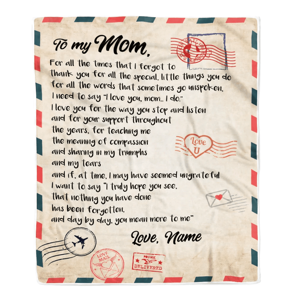 Personalized To My Mom Blanket From Daughter Son Love Letter Mail to Mom Birthday Mothers Day Christmas Customized Fleece Blanket