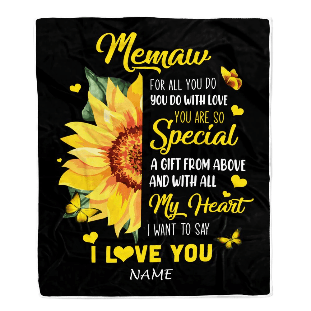 Personalized To My Memaw Blanket From Grandkids Granddaughter I Want To Say I Love You Sunfower Memaw Birthday Mothers Day Christmas Customized Fleece Blanket