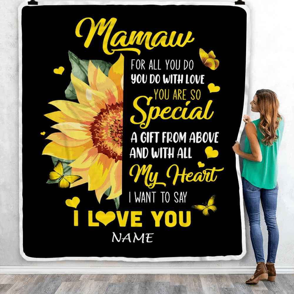 Personalized To My Mamaw Blanket From Grandkids Granddaughter I Want To Say I Love You Sunfower Mamaw Birthday Mothers Day Christmas Customized Fleece Blanket
