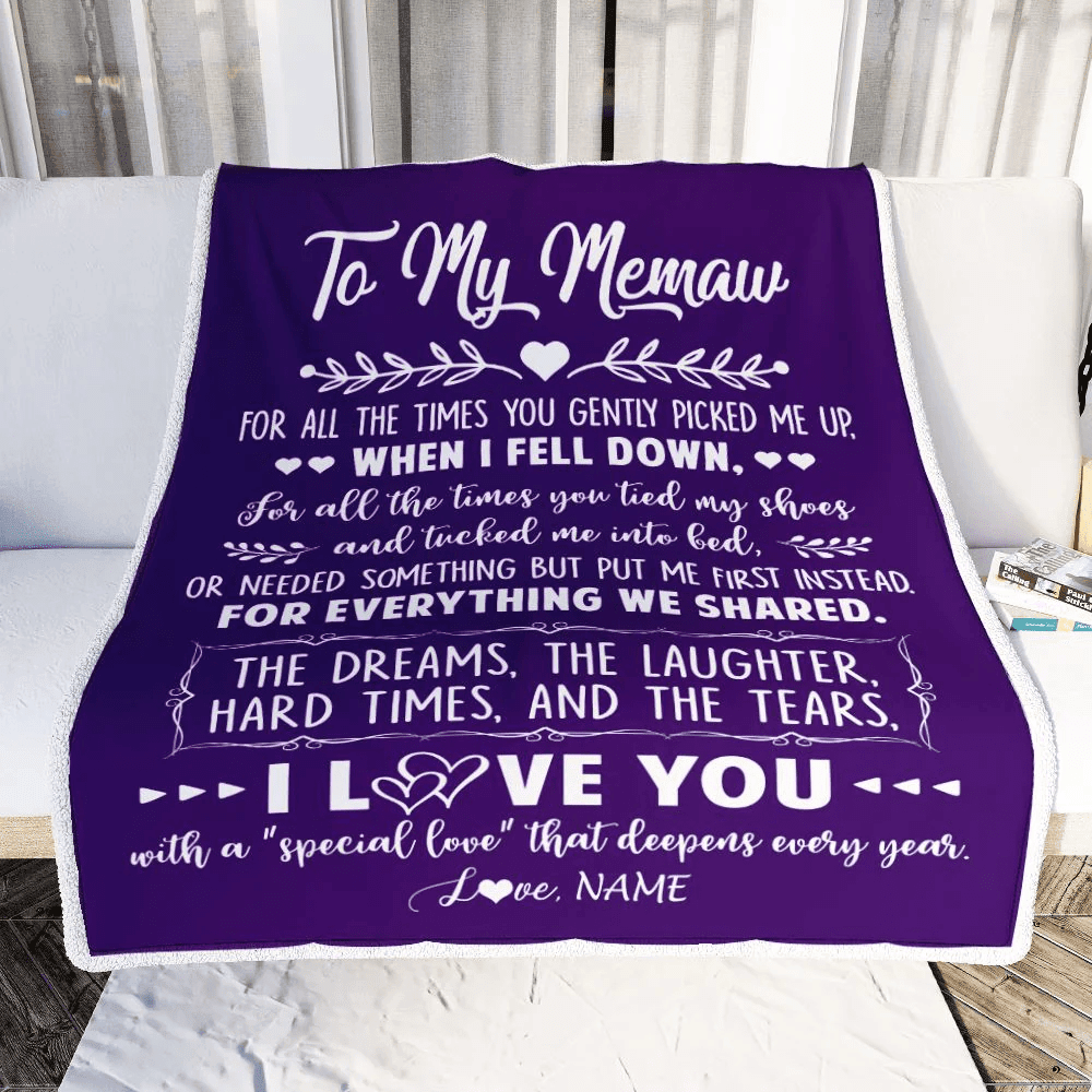 Personalized To My Memaw Blanket From Grandkids I Love You With A Special Love Memaw Birthday Mothers Day Christmas Customized Fleece Throw Blanket