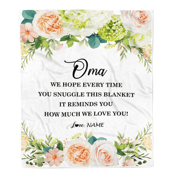 Personalized To My Oma Blanket From Grandkids How Much We Love You Flower Oma Birthday Mothers Day Christmas Customized Fleece Throw Blanket