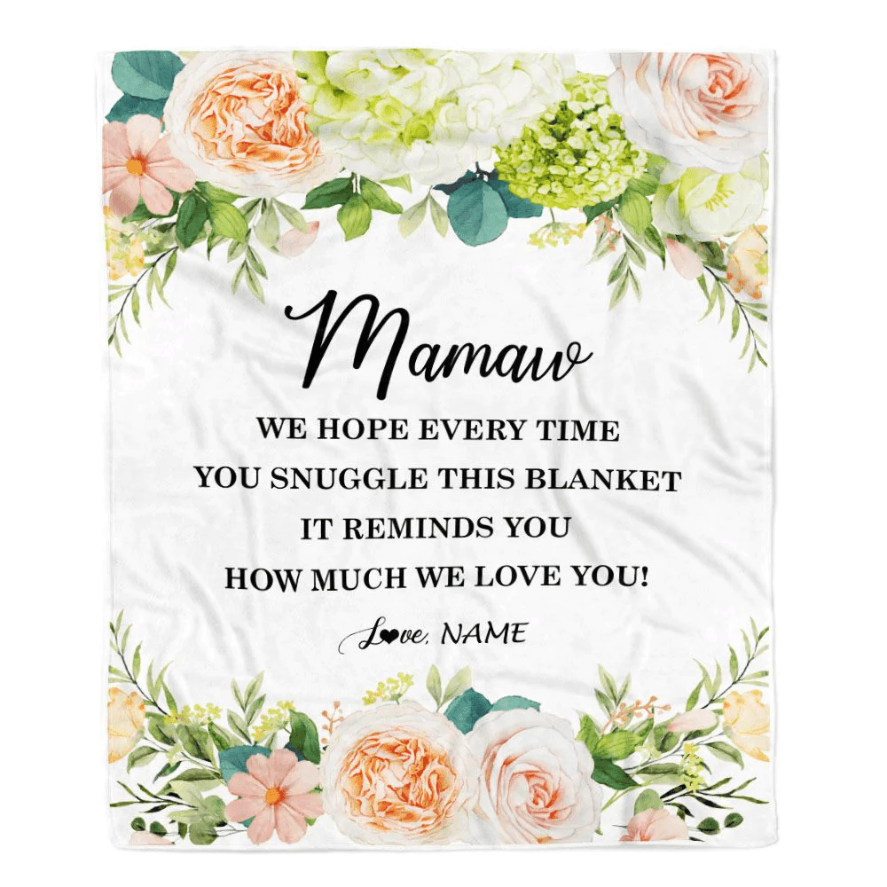 Personalized To My Mamaw Blanket From Grandkids How Much We Love You Flower Mamaw Birthday Mothers Day Christmas Customized Fleece Throw Blanket