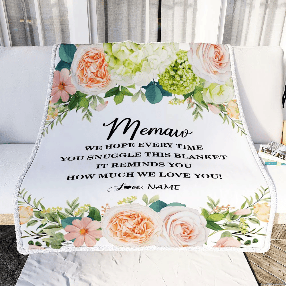 Personalized To My Memaw Blanket From Grandkids How Much We Love You Flower Memaw Birthday Mothers Day Christmas Customized Fleece Throw Blanket