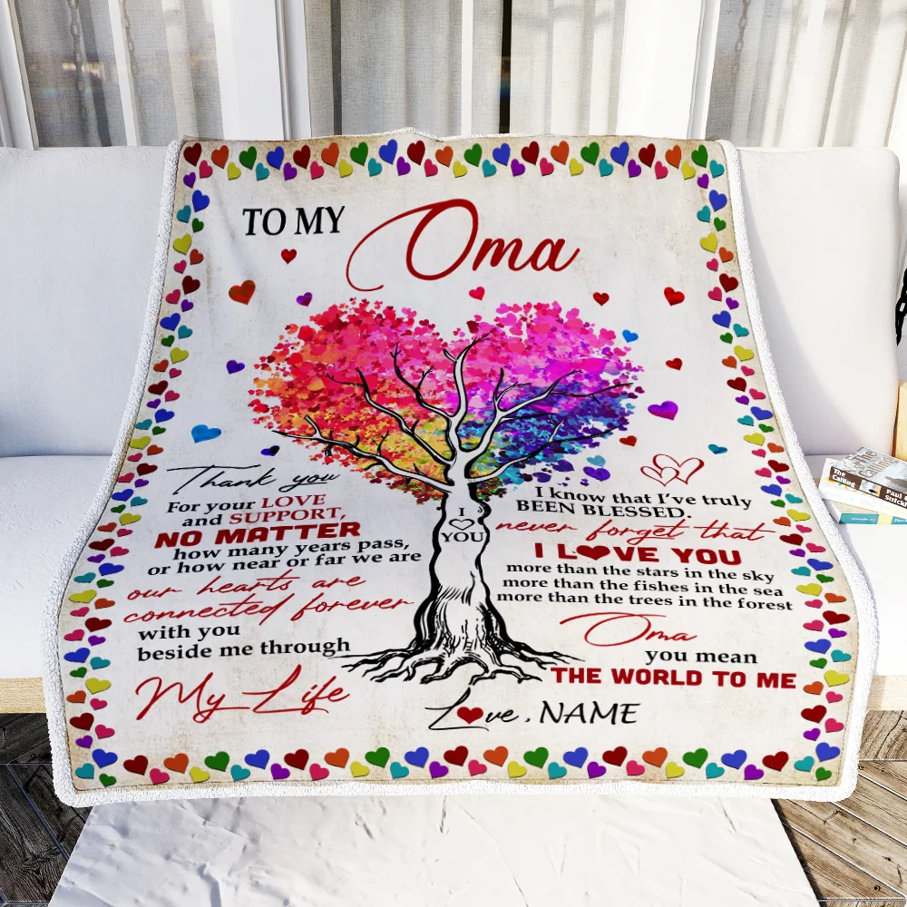 Personalized To My Oma Blanket From Grandkids Never Forget That I Love You You Mean The World to Me Oma Birthday Mothers Day Christmas Fleece Blanket