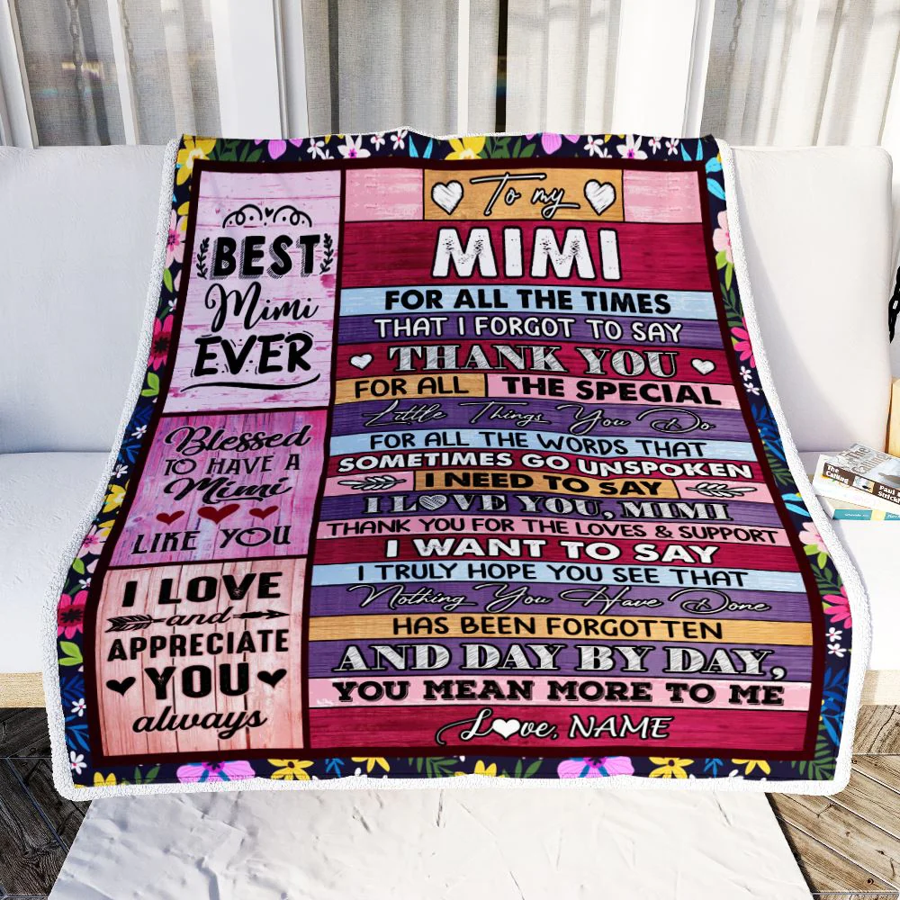 Personalized Mimi Blanket From Granddaughter Grandson Thank You For The Love Mimi Mothers Day Birthday Christmas Customized Bed Fleece Throw Blanket