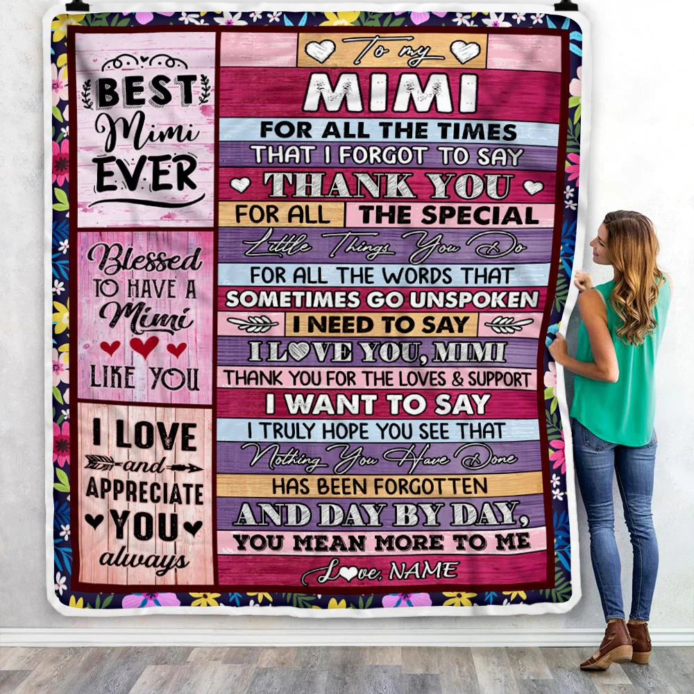 Personalized Mimi Blanket From Granddaughter Grandson Thank You For The Love Mimi Mothers Day Birthday Christmas Customized Bed Fleece Throw Blanket