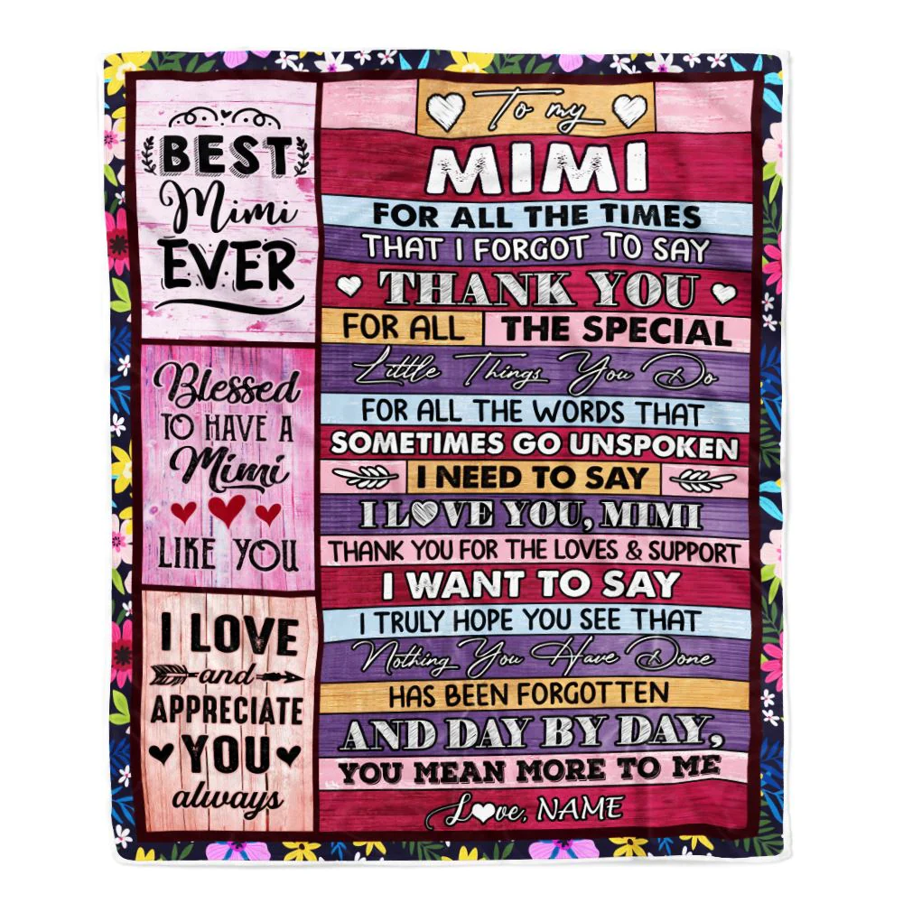 Personalized Mimi Blanket From Granddaughter Grandson Thank You For The Love Mimi Mothers Day Birthday Christmas Customized Bed Fleece Throw Blanket