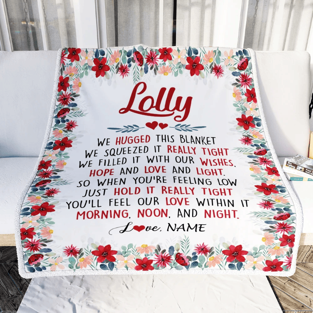 Personalized Lolly Blanket From Grandkids Grandson Granddaughter We Hugged This Blanket Lolly Birthday Mothers Day Christmas Customized Fleece Throw Blanket
