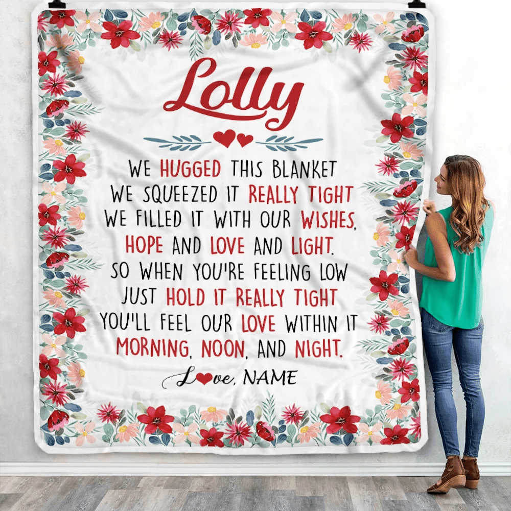 Personalized Lolly Blanket From Grandkids Grandson Granddaughter We Hugged This Blanket Lolly Birthday Mothers Day Christmas Customized Fleece Throw Blanket