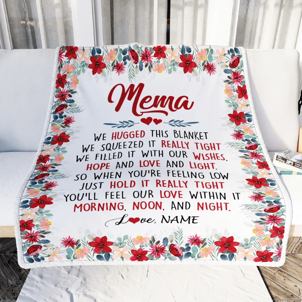 Personalized Mema Blanket From Grandkids Grandson Granddaughter We Hugged This Blanket Mema Birthday Mothers Day Christmas Customized Fleece Throw Blanket