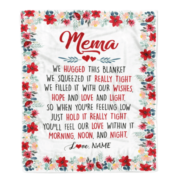 Personalized Mema Blanket From Grandkids Grandson Granddaughter We Hugged This Blanket Mema Birthday Mothers Day Christmas Customized Fleece Throw Blanket