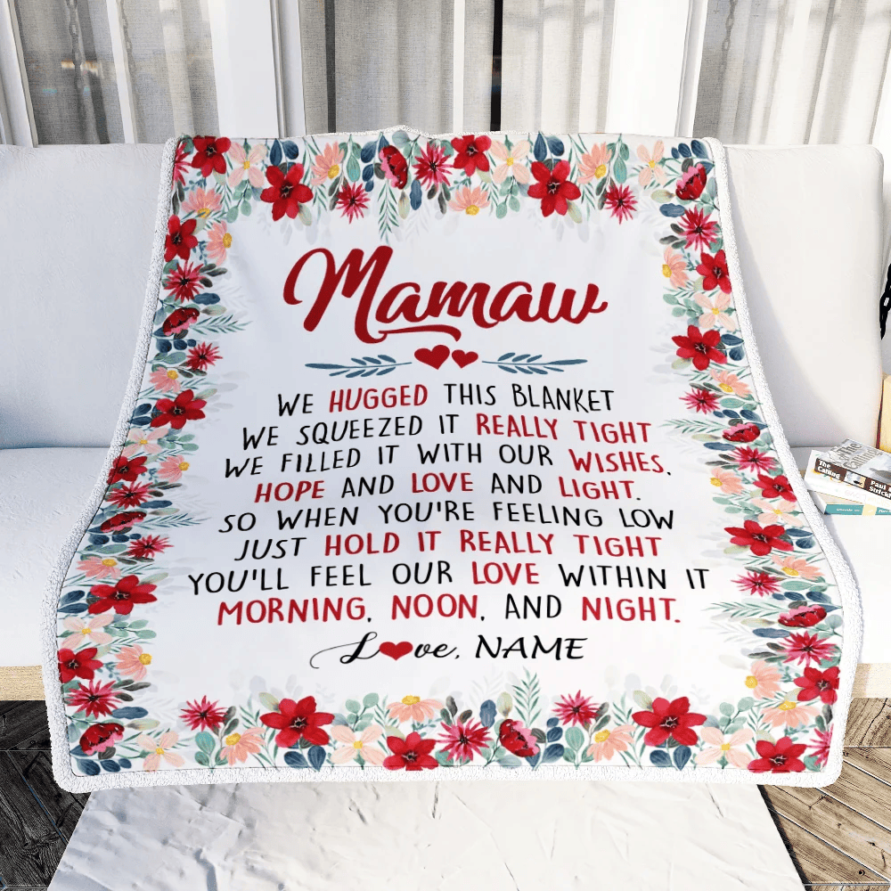 Personalized Mamaw Blanket From Grandkids Grandson Granddaughter We Hugged This Blanket Mamaw Birthday Mothers Day Christmas Customized Fleece Throw Blanket