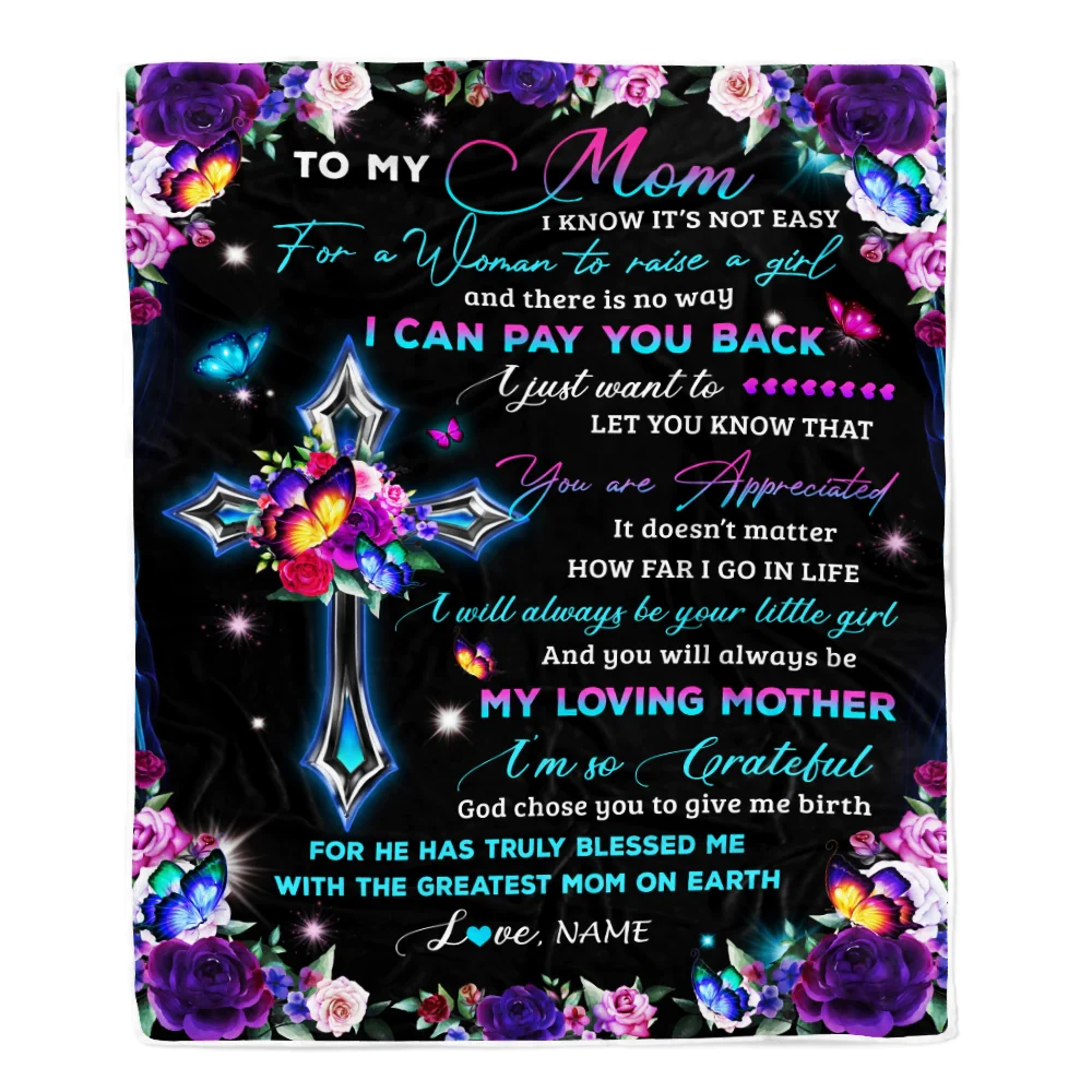 Personalized To My Mom Blanket From Daughter Letter Love You Cross Christian Mom Birthday Mothers Day Thanksgiving Christmas Customized Fleece Blanket