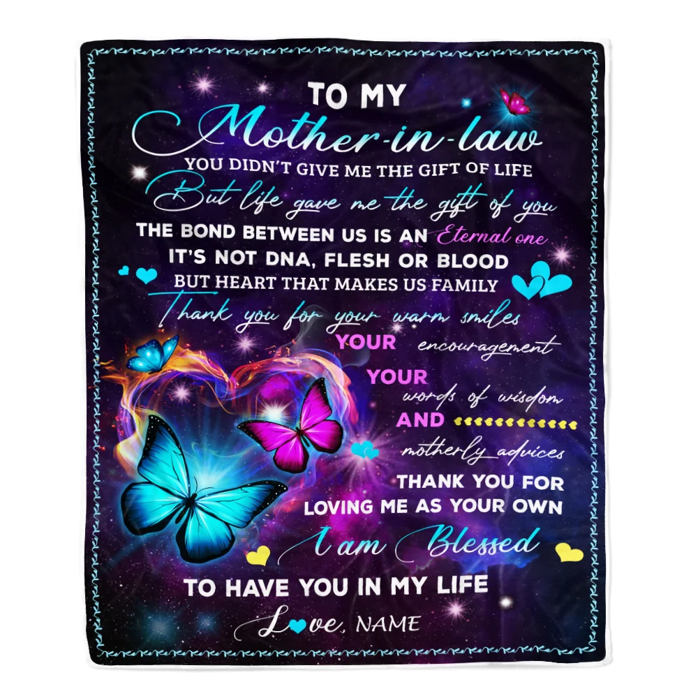 Personalized To My Mother In Law Blanket From Daughter-In-Law You Didn't Give Me The Gift Of Life Butterfly Mother In Law Birthday Mothers Day Fleece Blanket