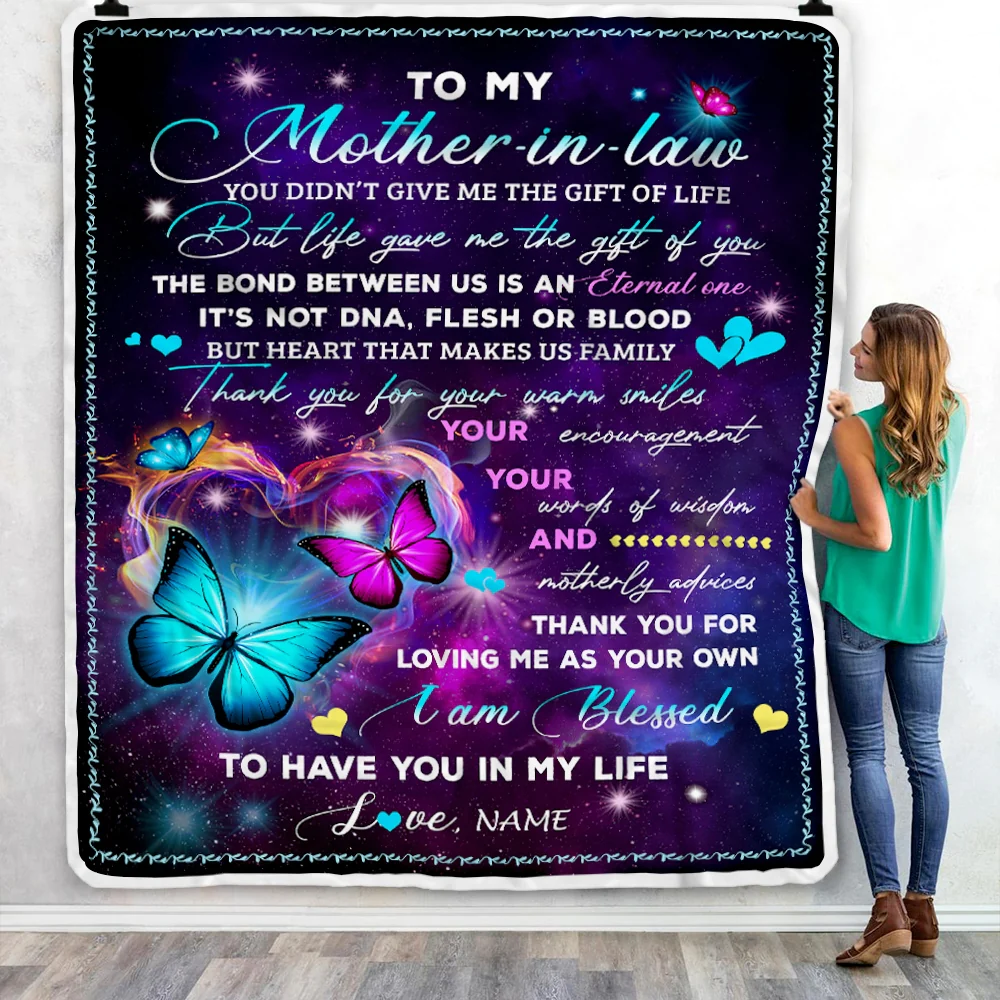 Personalized To My Mother In Law Blanket From Daughter-In-Law You Didn't Give Me The Gift Of Life Butterfly Mother In Law Birthday Mothers Day Fleece Blanket