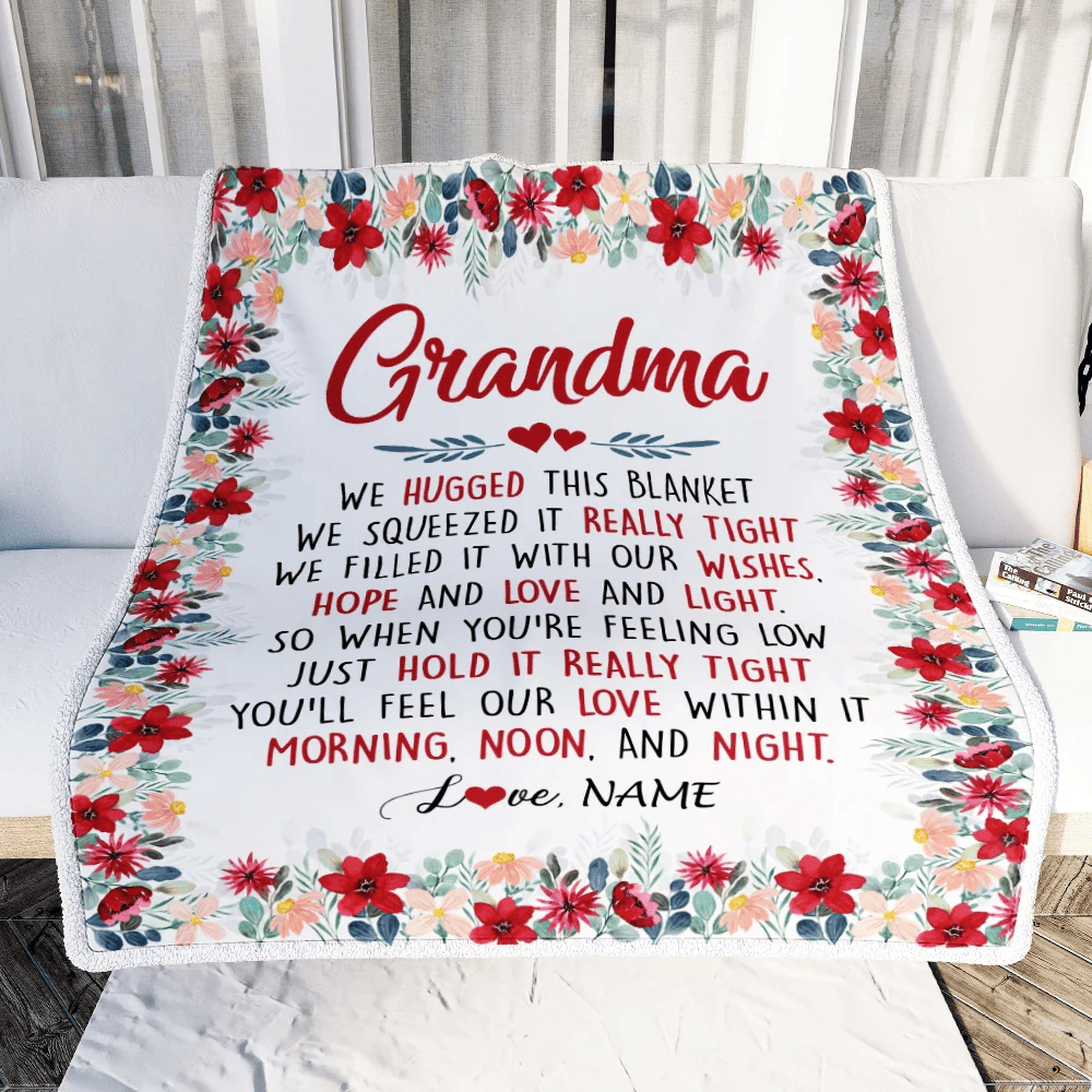 Personalized Grandma Blanket From Grandkids Grandson Granddaughter We Hugged This Blanket Grandma Birthday Mothers Day Christmas Customized Fleece Blanket