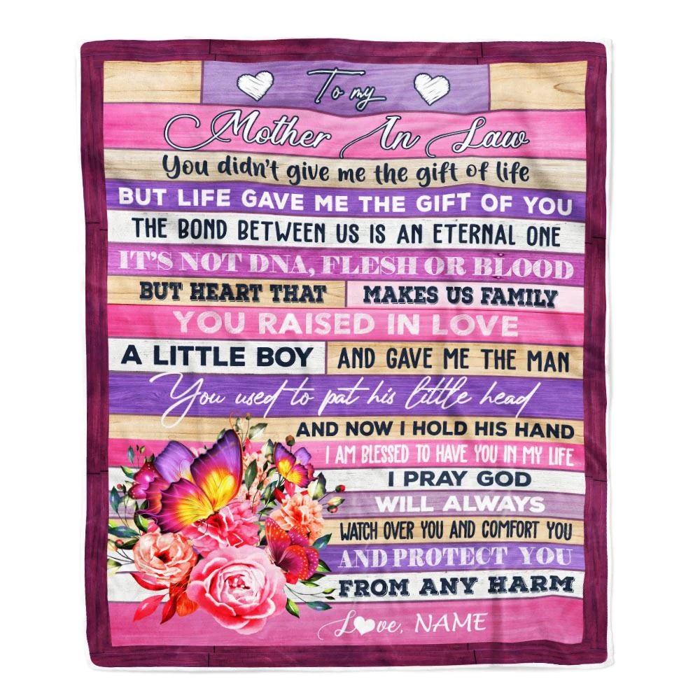 Personalized To My Mother In Law Blanket From Daughter Heart Makes Us Family Butterfly Flower Birthday Mothers Day Christmas Customized Fleece Throw Blanket