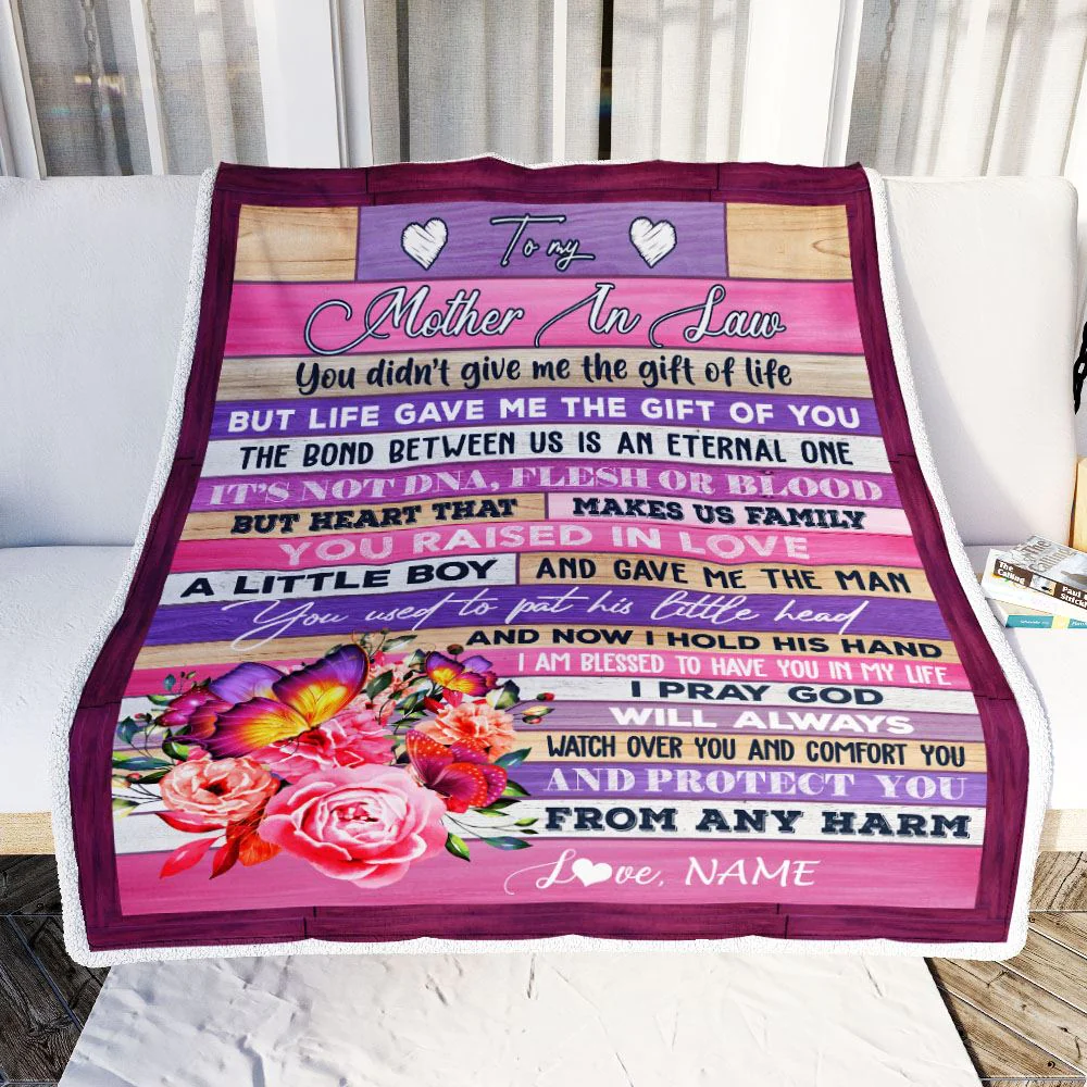 Personalized To My Mother In Law Blanket From Daughter Heart Makes Us Family Butterfly Flower Birthday Mothers Day Christmas Customized Fleece Throw Blanket