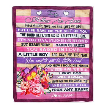 Personalized To My Mother In Law Blanket From Daughter Heart Makes Us Family Butterfly Flower Birthday Mothers Day Christmas Customized Fleece Throw Blanket