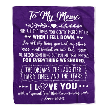 Personalized To My Meme Blanket From Grandkids I Love You With A Special Love Meme Birthday Mothers Day Christmas Customized Fleece Throw Blanket
