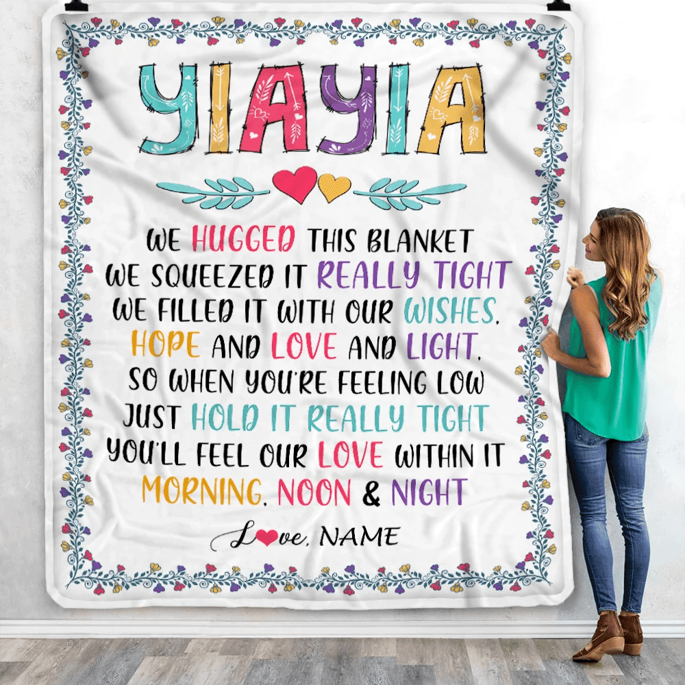 Personalized Yiayia Blanket From Grandkids We Hugged This Blanket Yiayia Birthday Mothers Day Christmas Customized Fleece Blanket