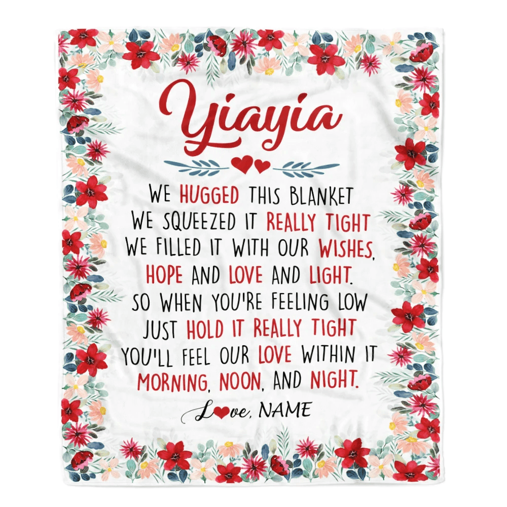 Personalized Yiayia Blanket From Grandkids Grandson Granddaughter We Hugged This Blanket Yiayia Birthday Mothers Day Christmas Customized Fleece Throw Blanket
