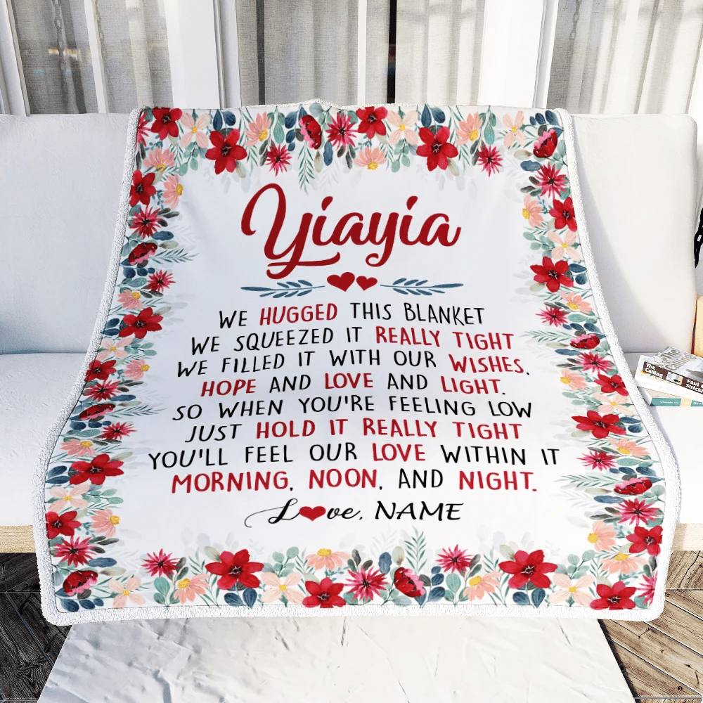 Personalized Yiayia Blanket From Grandkids Grandson Granddaughter We Hugged This Blanket Yiayia Birthday Mothers Day Christmas Customized Fleece Throw Blanket